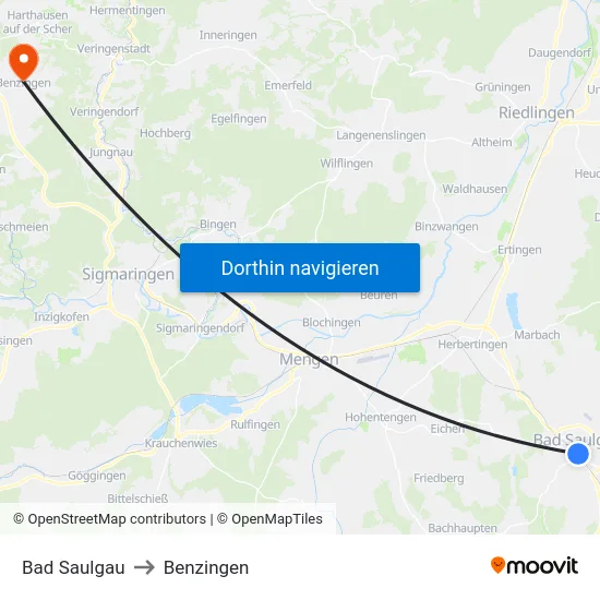 Bad Saulgau to Benzingen map