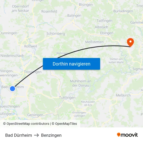 Bad Dürrheim to Benzingen map