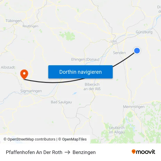 Pfaffenhofen An Der Roth to Benzingen map