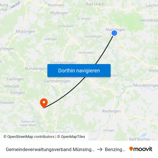 Gemeindeverwaltungsverband Münsingen to Benzingen map