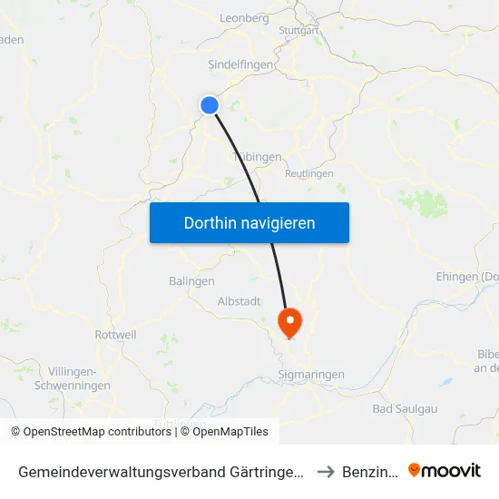 Gemeindeverwaltungsverband Gärtringen/Ehningen to Benzingen map