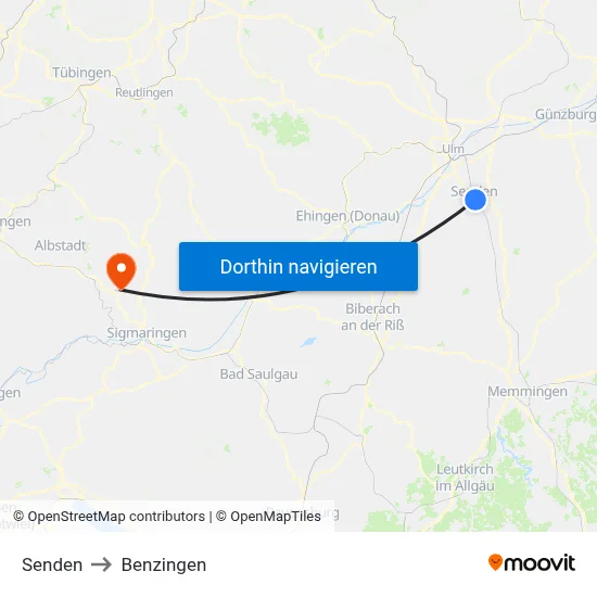 Senden to Benzingen map