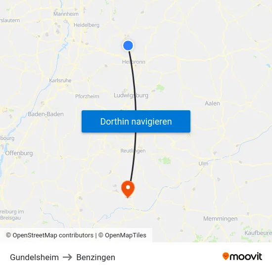 Gundelsheim to Benzingen map