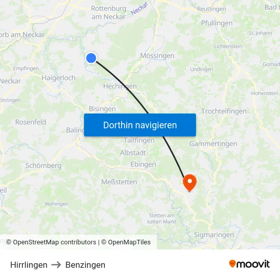 Hirrlingen to Benzingen map