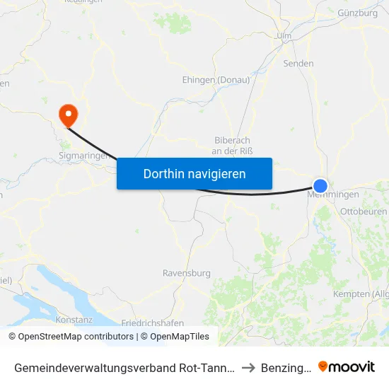 Gemeindeverwaltungsverband Rot-Tannheim to Benzingen map