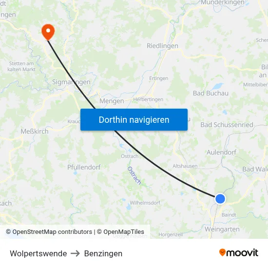Wolpertswende to Benzingen map