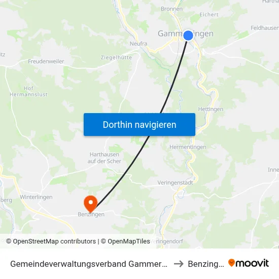 Gemeindeverwaltungsverband Gammertingen to Benzingen map