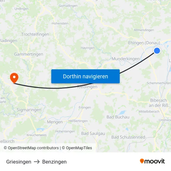 Griesingen to Benzingen map