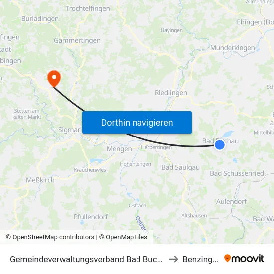 Gemeindeverwaltungsverband Bad Buchau to Benzingen map