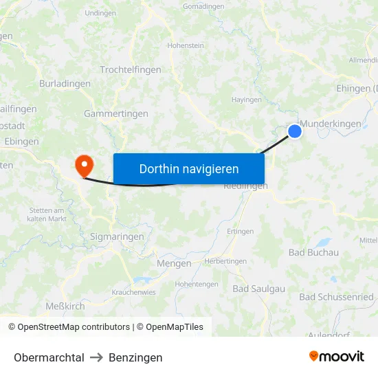 Obermarchtal to Benzingen map