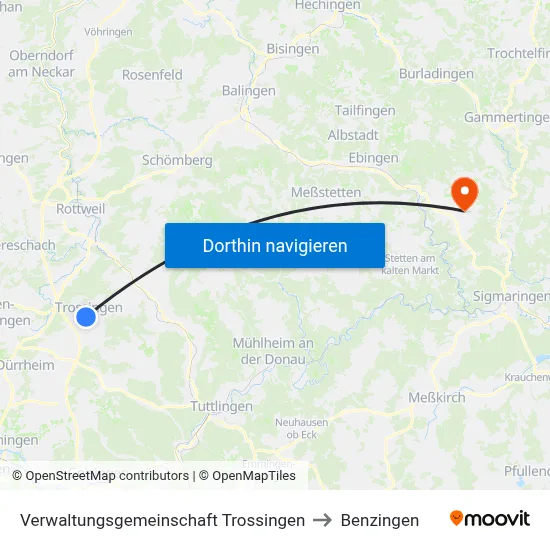 Verwaltungsgemeinschaft Trossingen to Benzingen map