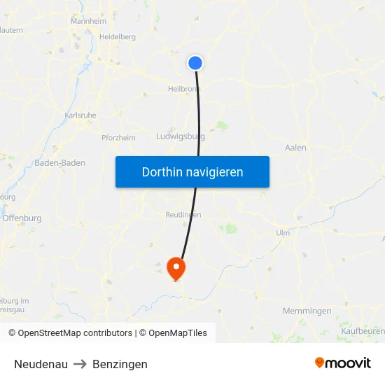 Neudenau to Benzingen map