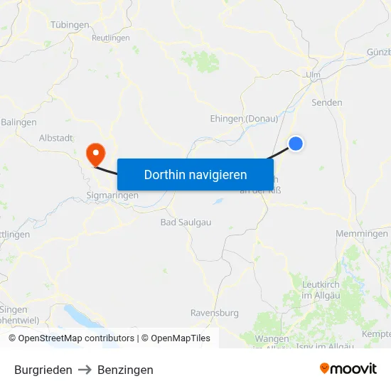 Burgrieden to Benzingen map