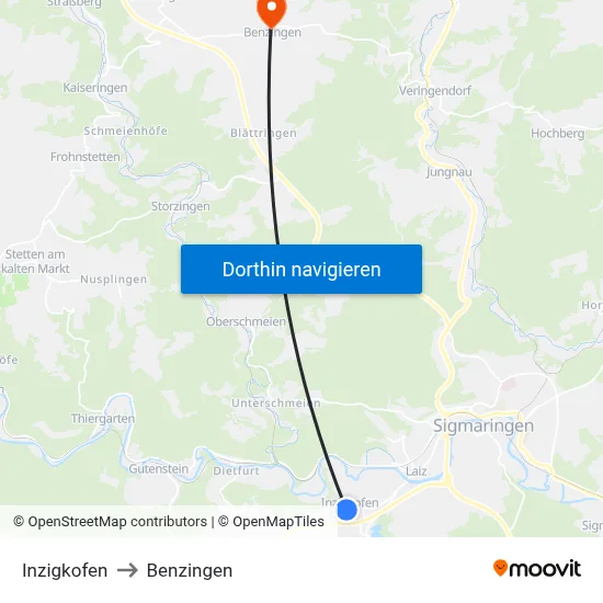 Inzigkofen to Benzingen map
