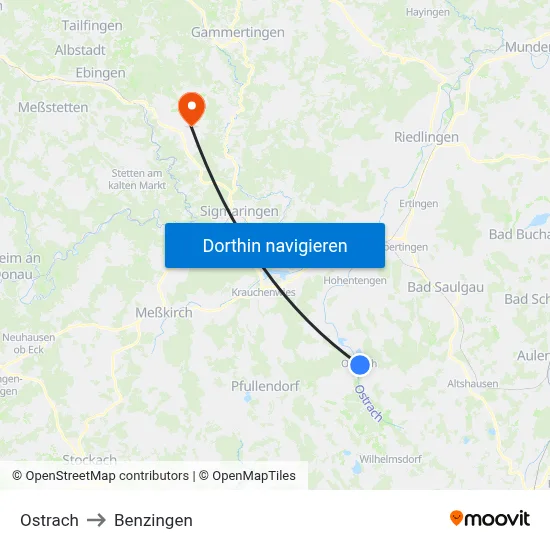 Ostrach to Benzingen map