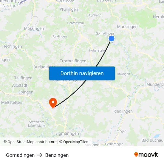Gomadingen to Benzingen map