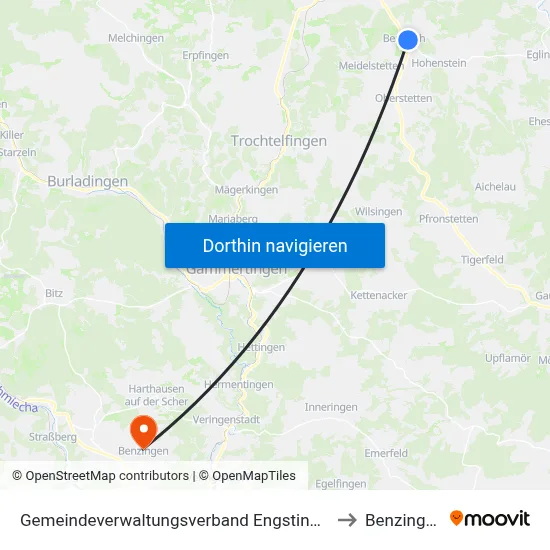 Gemeindeverwaltungsverband Engstingen to Benzingen map