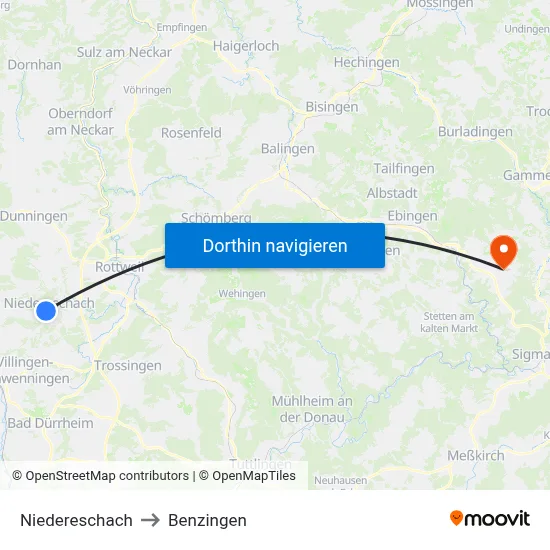 Niedereschach to Benzingen map