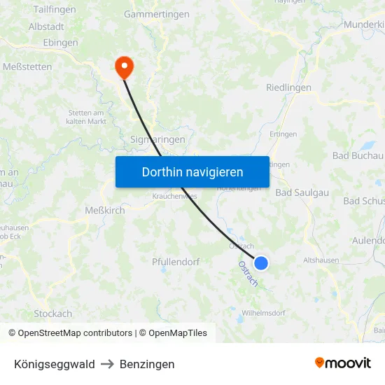 Königseggwald to Benzingen map