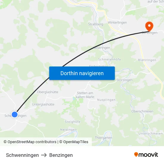 Schwenningen to Benzingen map