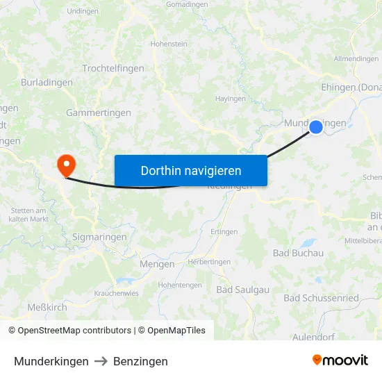 Munderkingen to Benzingen map