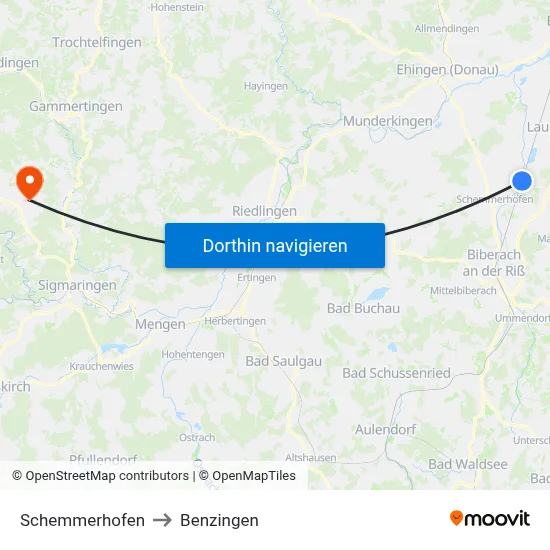 Schemmerhofen to Benzingen map