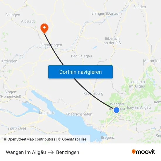 Wangen Im Allgäu to Benzingen map