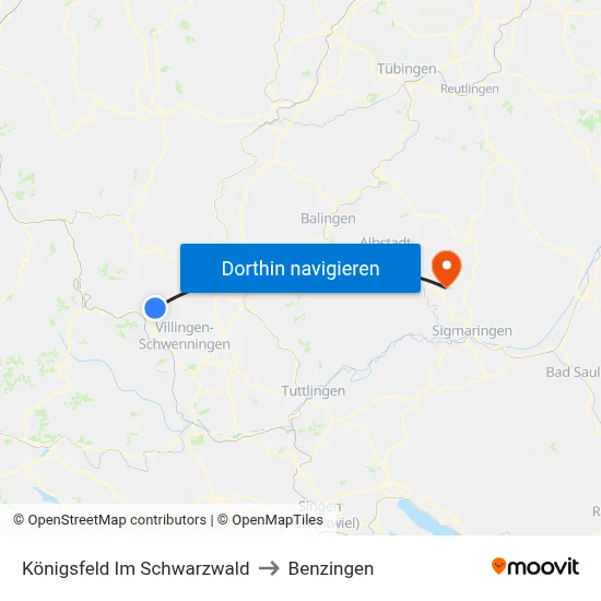 Königsfeld Im Schwarzwald to Benzingen map