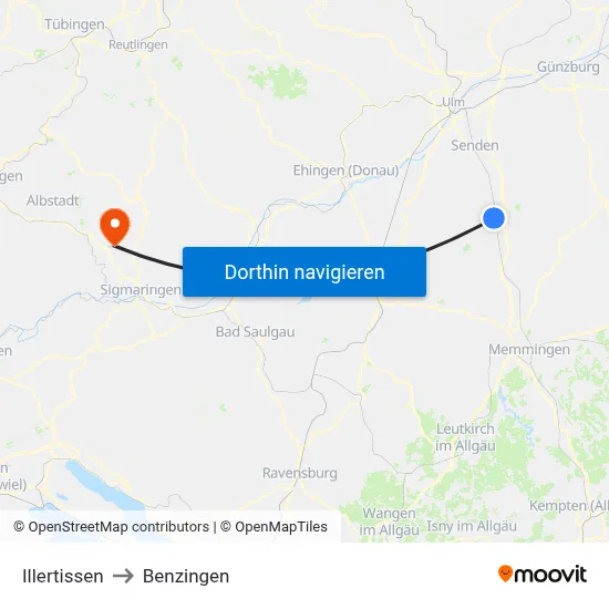 Illertissen to Benzingen map