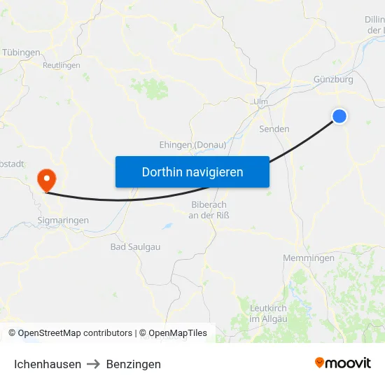 Ichenhausen to Benzingen map