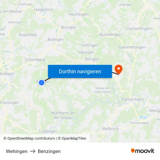 Wehingen to Benzingen map