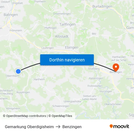 Gemarkung Oberdigisheim to Benzingen map