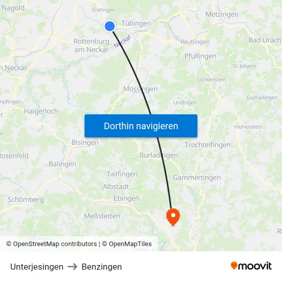 Unterjesingen to Benzingen map