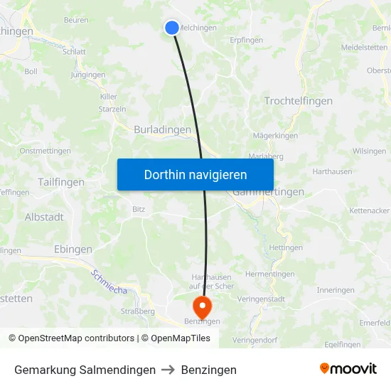 Gemarkung Salmendingen to Benzingen map