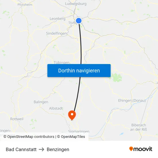 Bad Cannstatt to Benzingen map