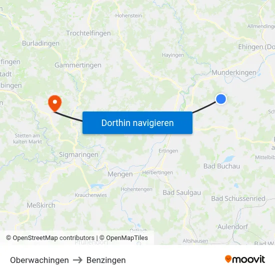 Oberwachingen to Benzingen map
