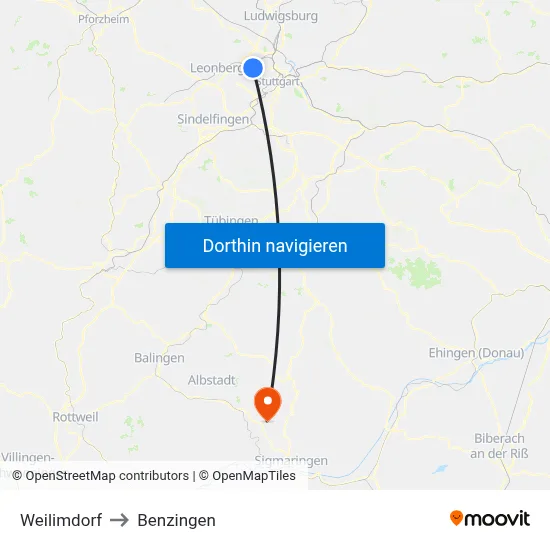 Weilimdorf to Benzingen map