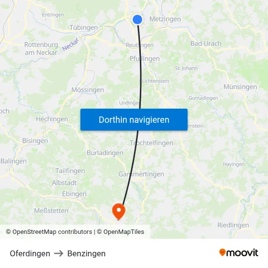Oferdingen to Benzingen map