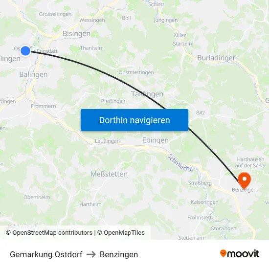 Gemarkung Ostdorf to Benzingen map