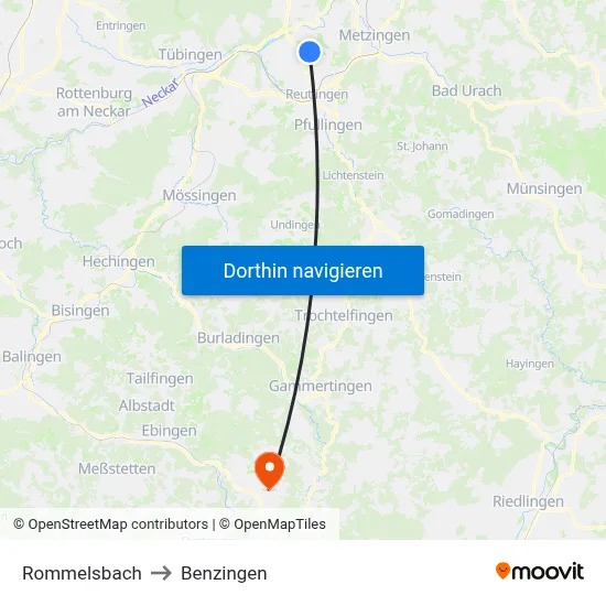 Rommelsbach to Benzingen map