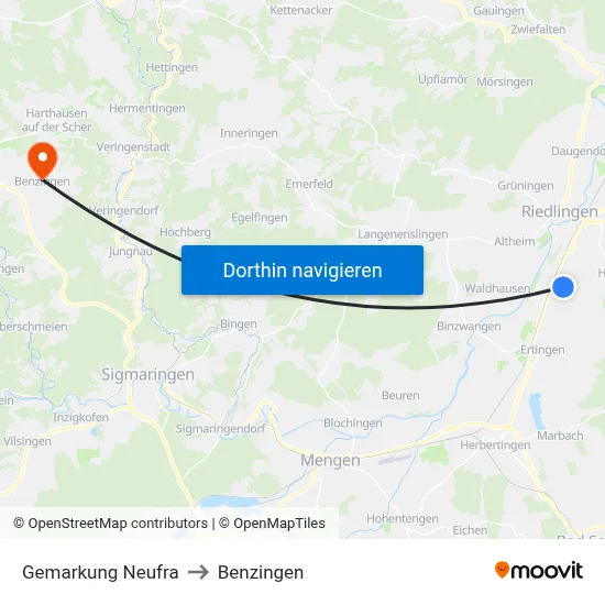 Gemarkung Neufra to Benzingen map