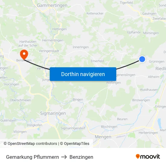 Gemarkung Pflummern to Benzingen map