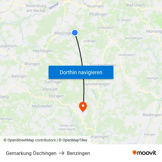 Gemarkung Öschingen to Benzingen map