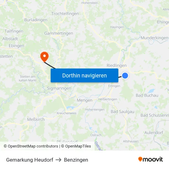 Gemarkung Heudorf to Benzingen map