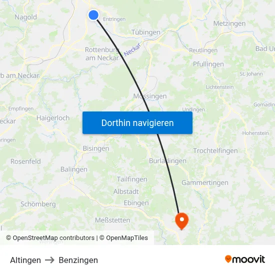 Altingen to Benzingen map