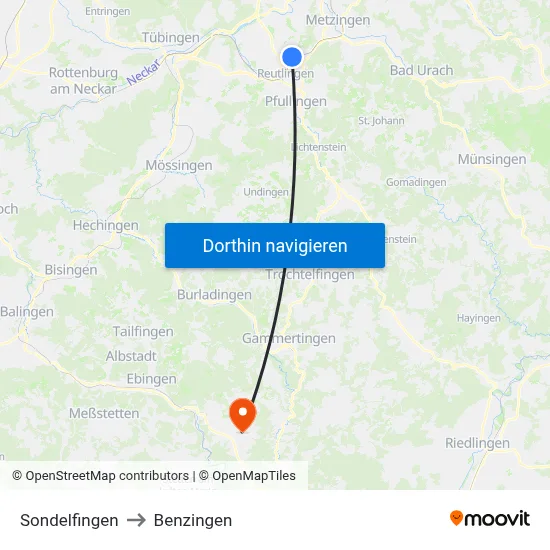 Sondelfingen to Benzingen map