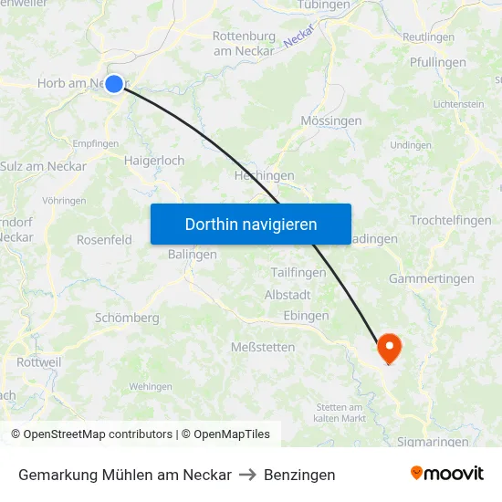 Gemarkung Mühlen am Neckar to Benzingen map
