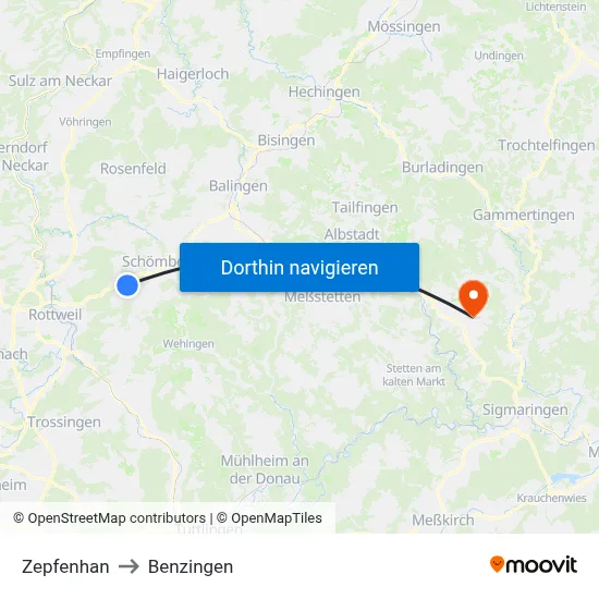 Zepfenhan to Benzingen map
