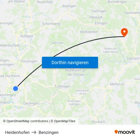 Heidenhofen to Benzingen map