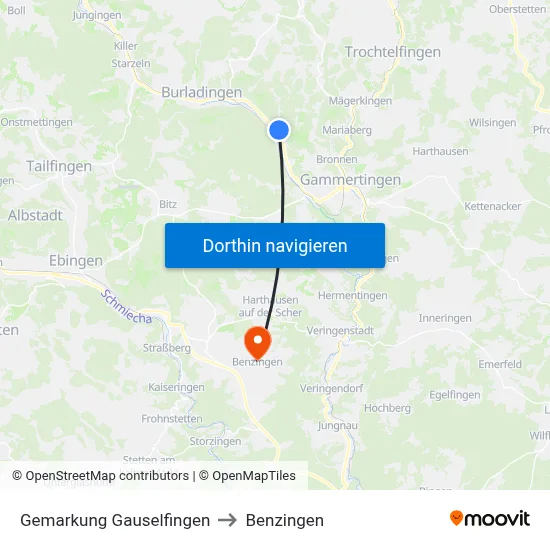 Gemarkung Gauselfingen to Benzingen map